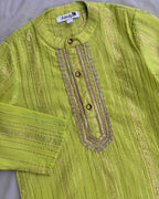 Boys Embroidered Lime Green Kurta & pajama Set in Cotton Lurex