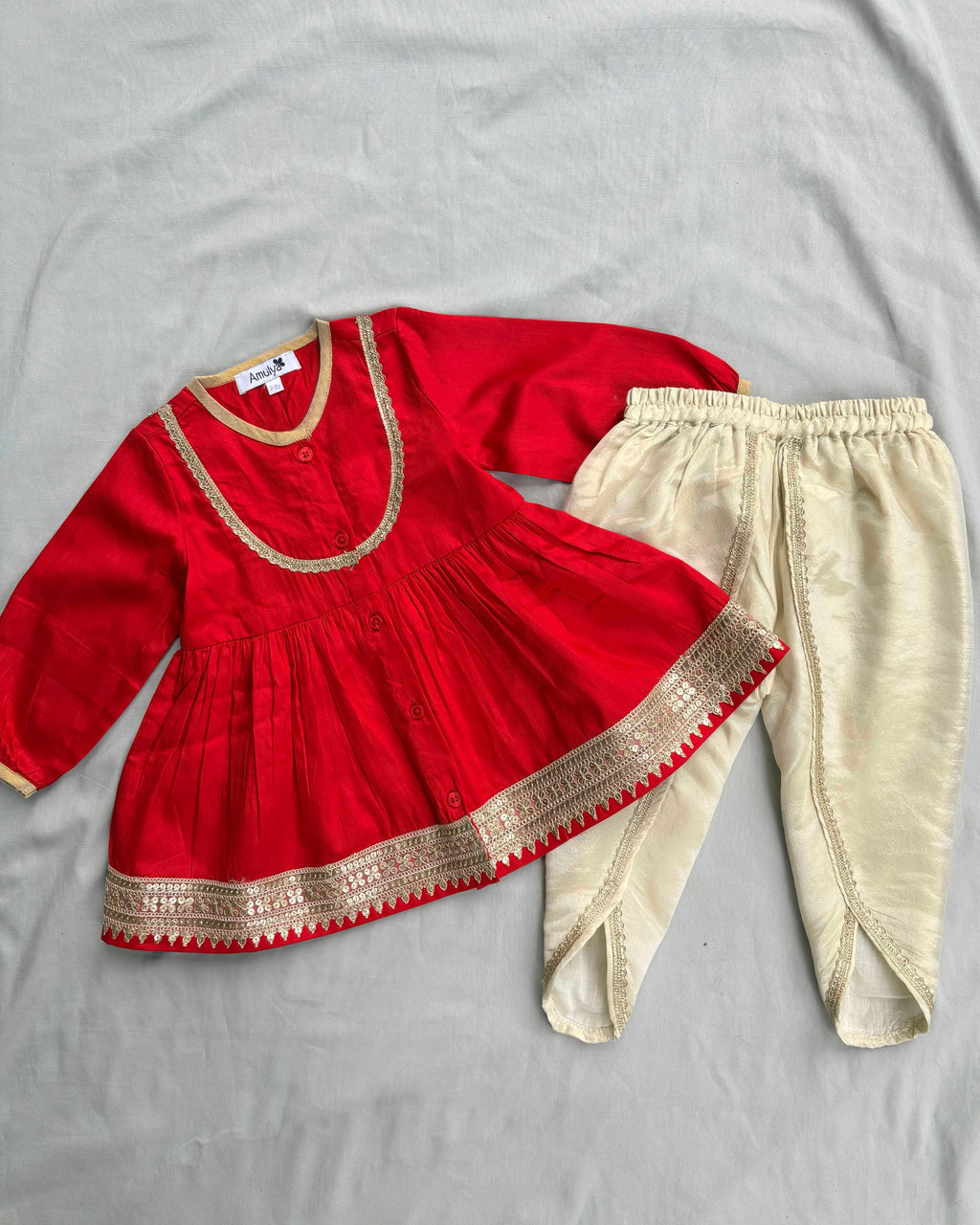 Sequin work Angrakha Kurta & dhoti Set in Tissue