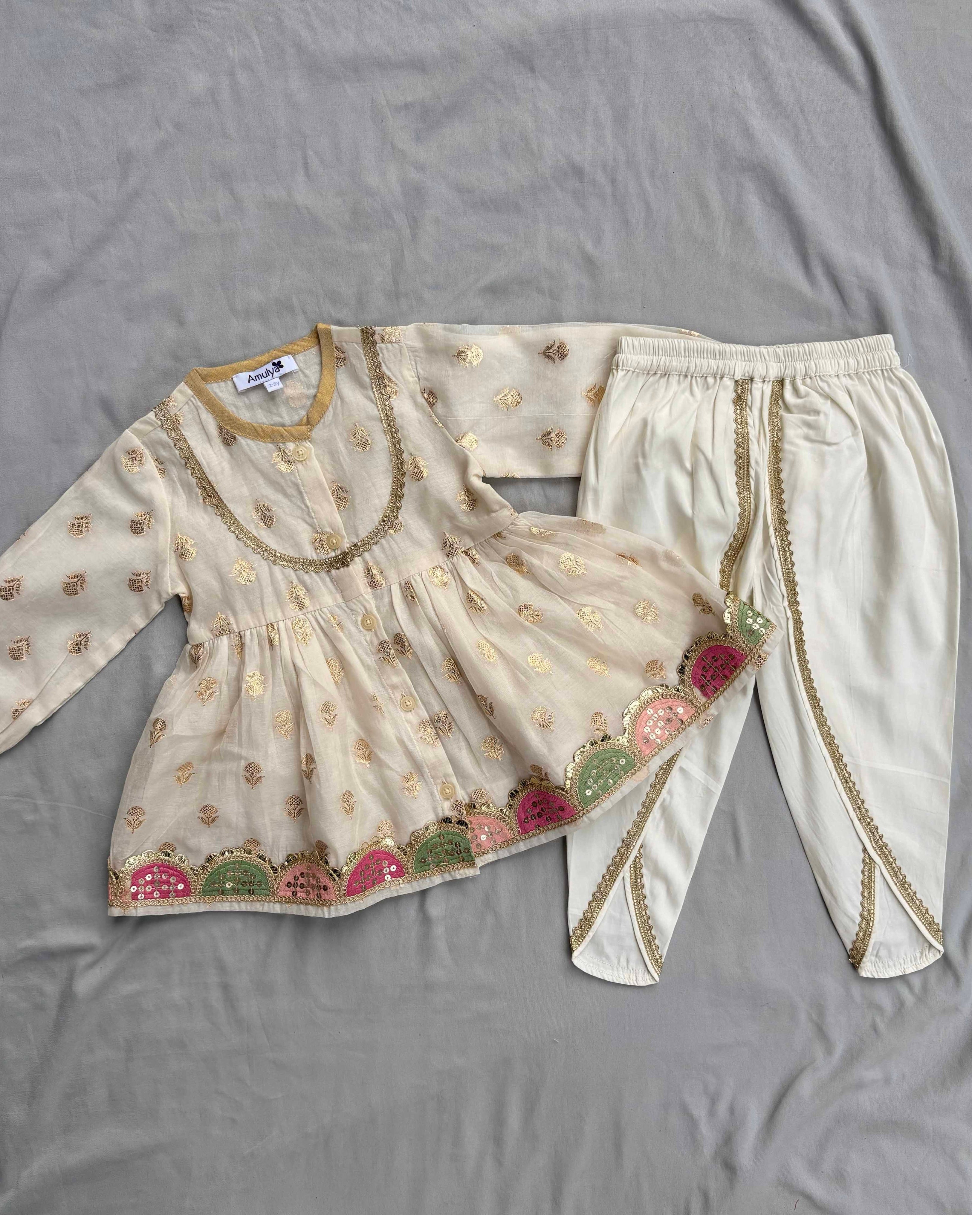 Chanderi Silk Angrakha Kurta & dhoti Set for kids