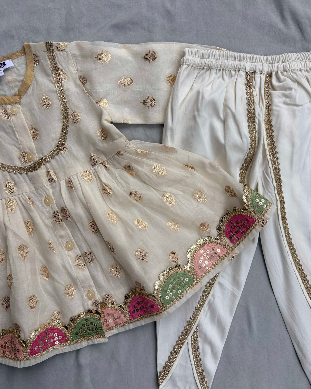 Chanderi Silk Angrakha Kurta & dhoti Set for kids