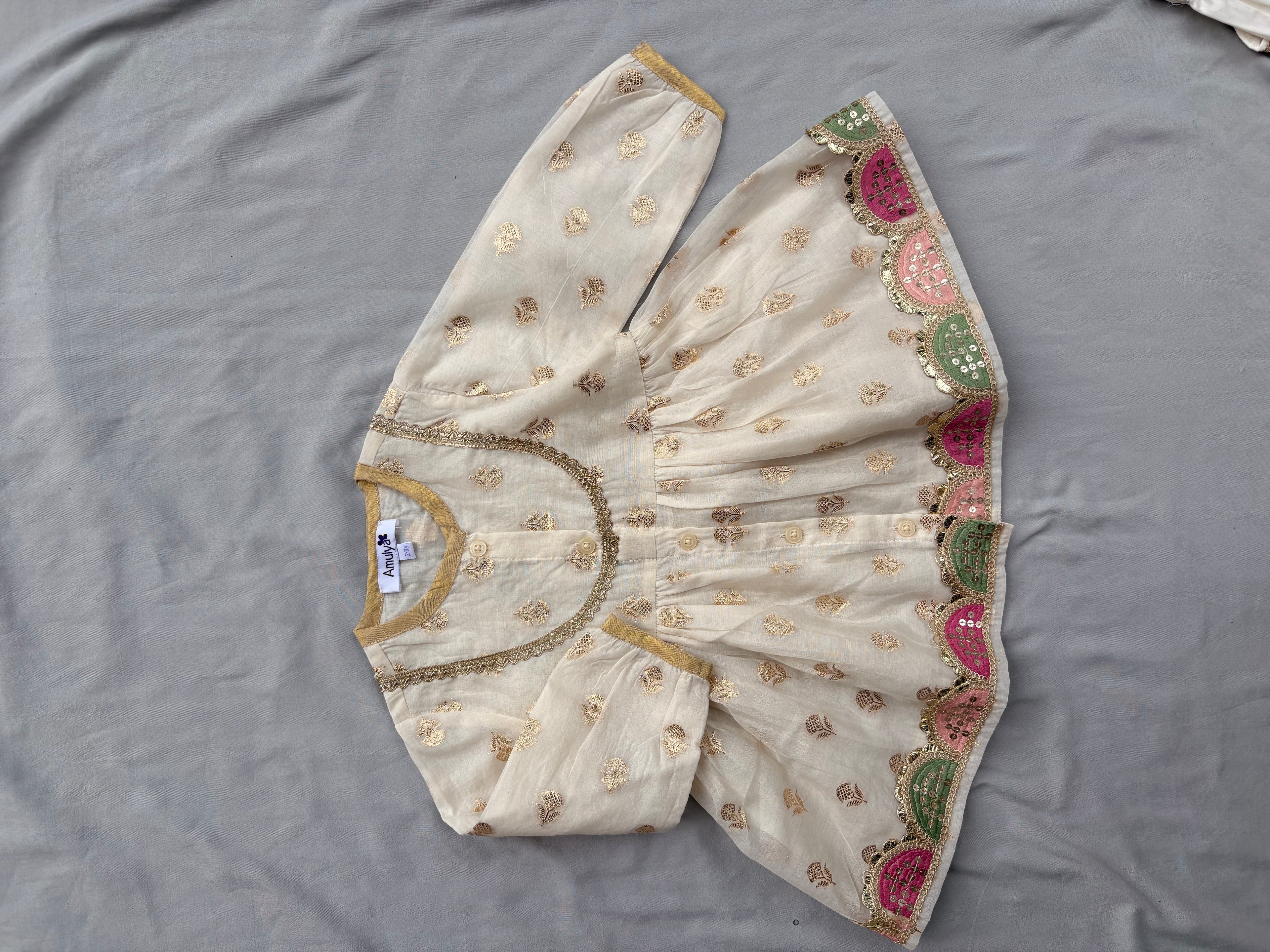 Chanderi Silk Angrakha Kurta & dhoti Set for kids
