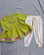 Embroidered Angrakha Kurta & dhoti Set for kids -green