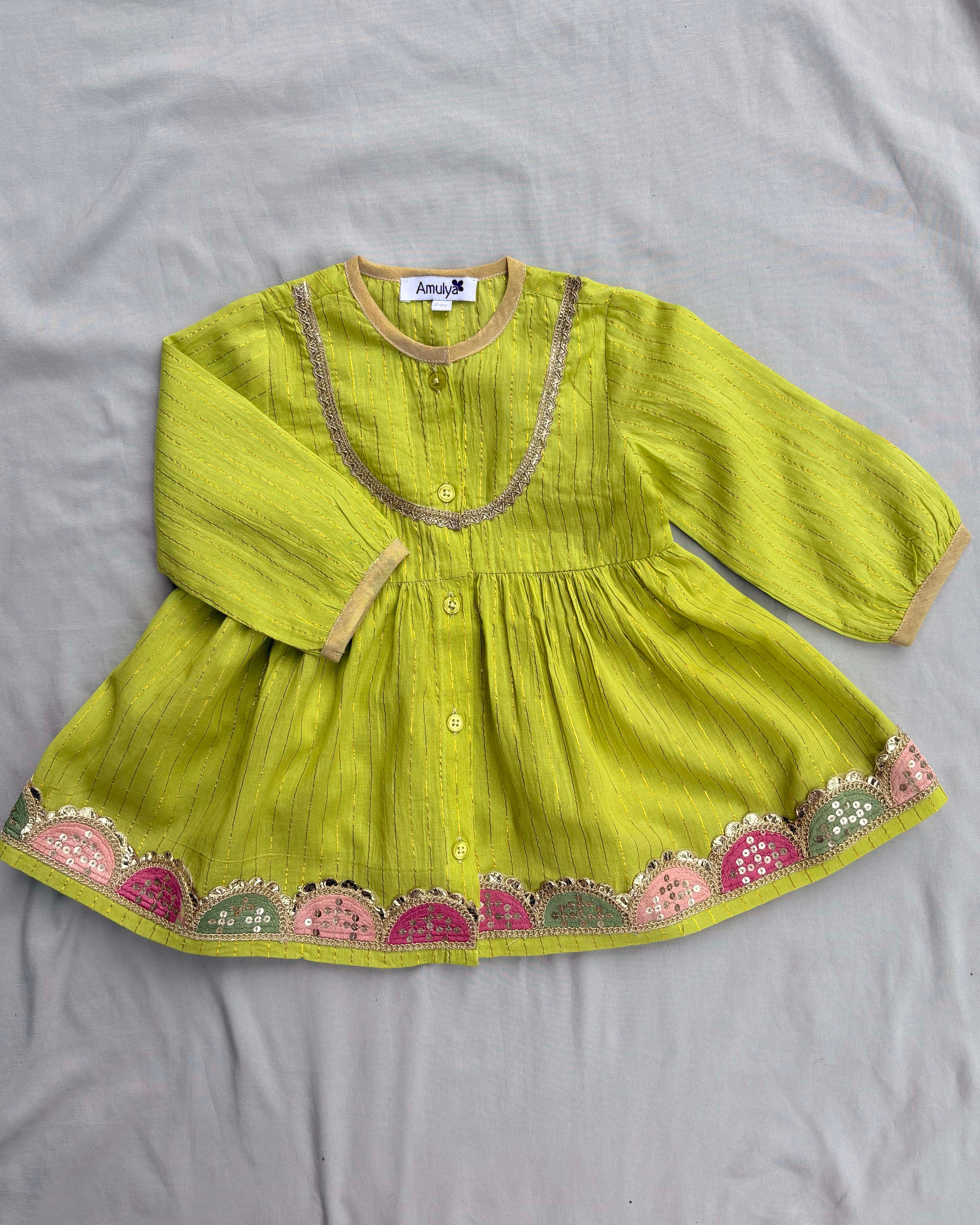 Embroidered Angrakha Kurta & dhoti Set for kids -green