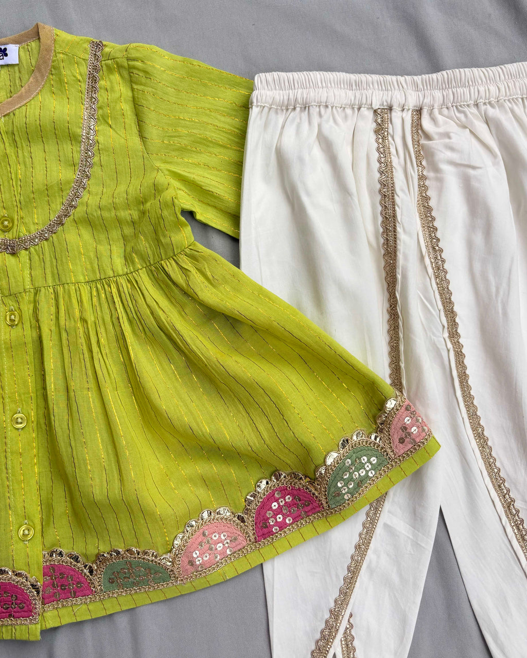 Embroidered Angrakha Kurta & dhoti Set for kids -green