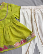 Embroidered Angrakha Kurta & dhoti Set for kids -green