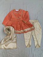 Girls Embroidered Angrakha & Dhoti set in tissue
