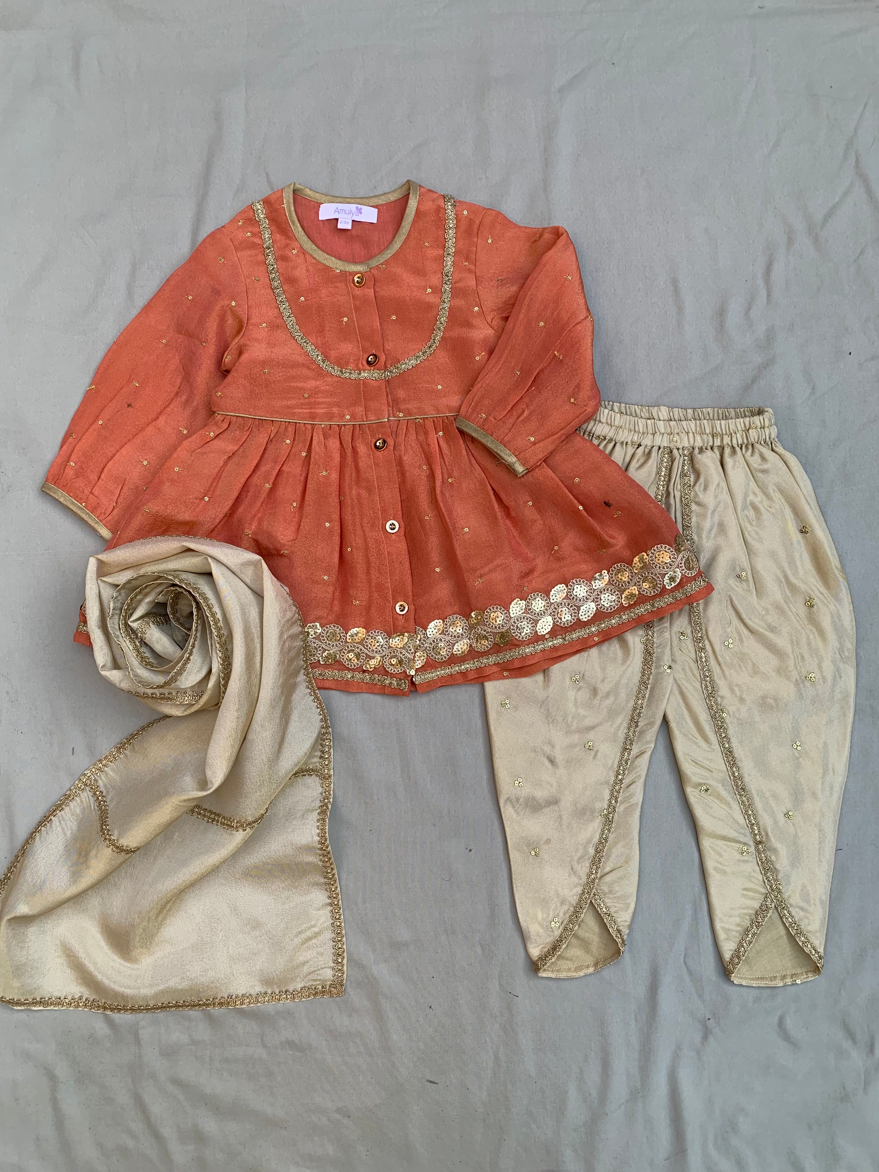 Girls Embroidered Angrakha & Dhoti set in tissue