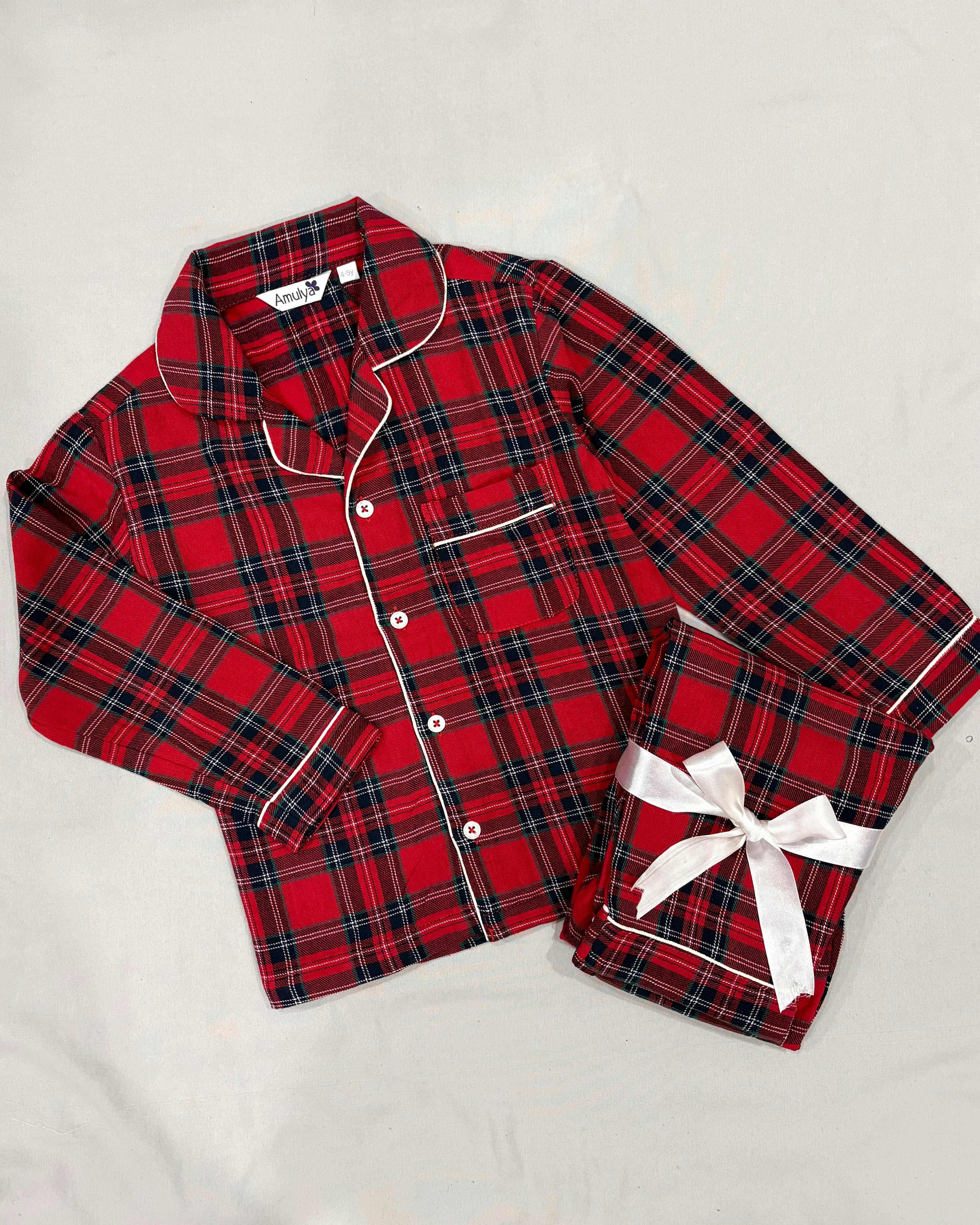 Red Plaid Flannel Nightwear for kids