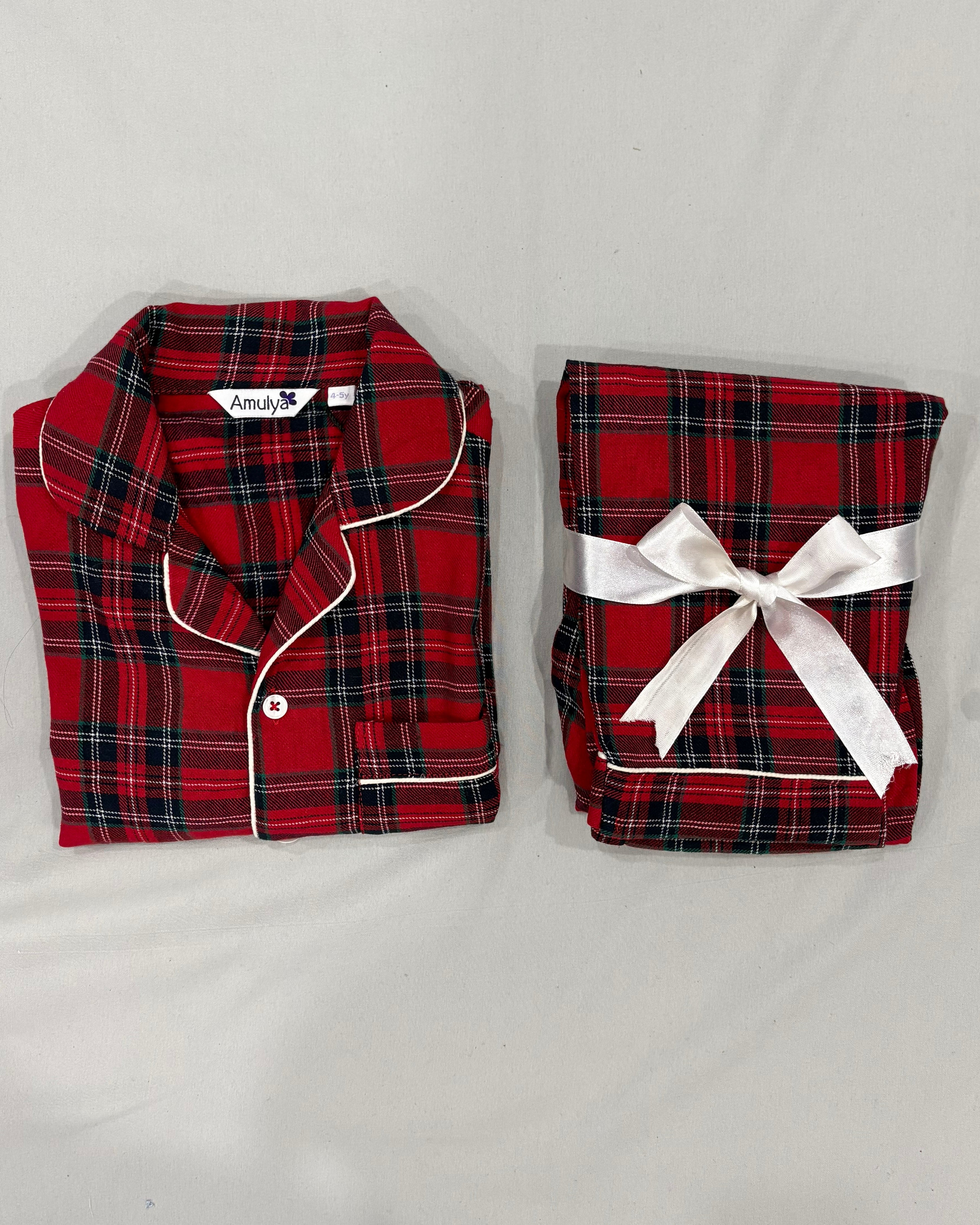 Red Plaid Flannel Nightwear for kids