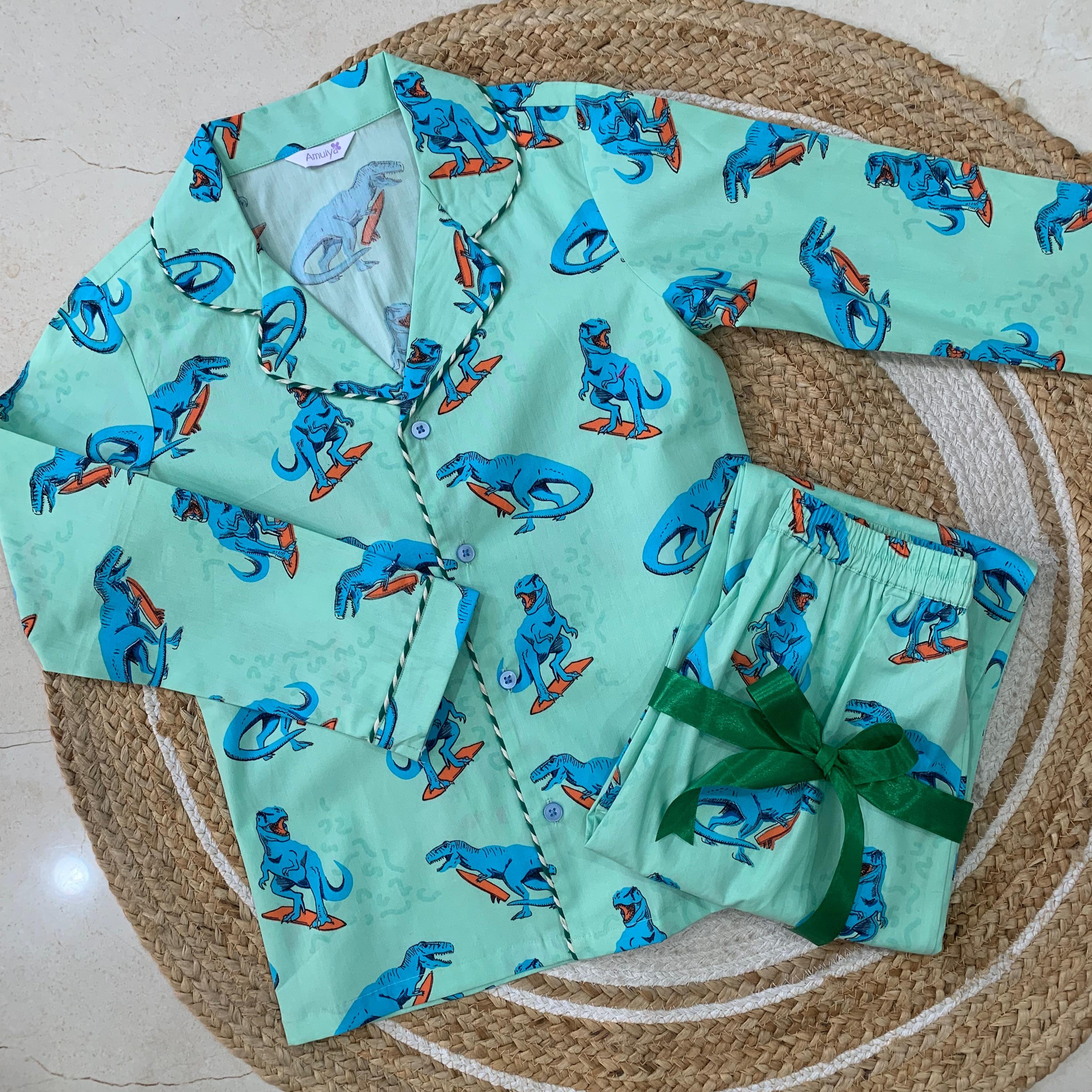 Dinosaur print Kids Night suit in Cotton
