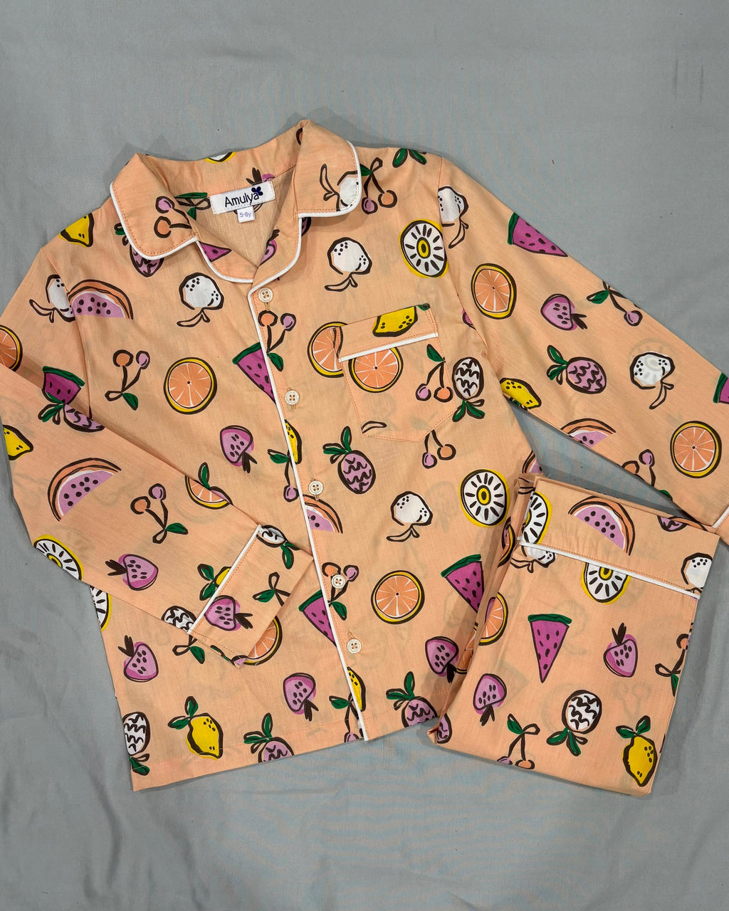 Mixed Fruits Print Nightsuit for Kids