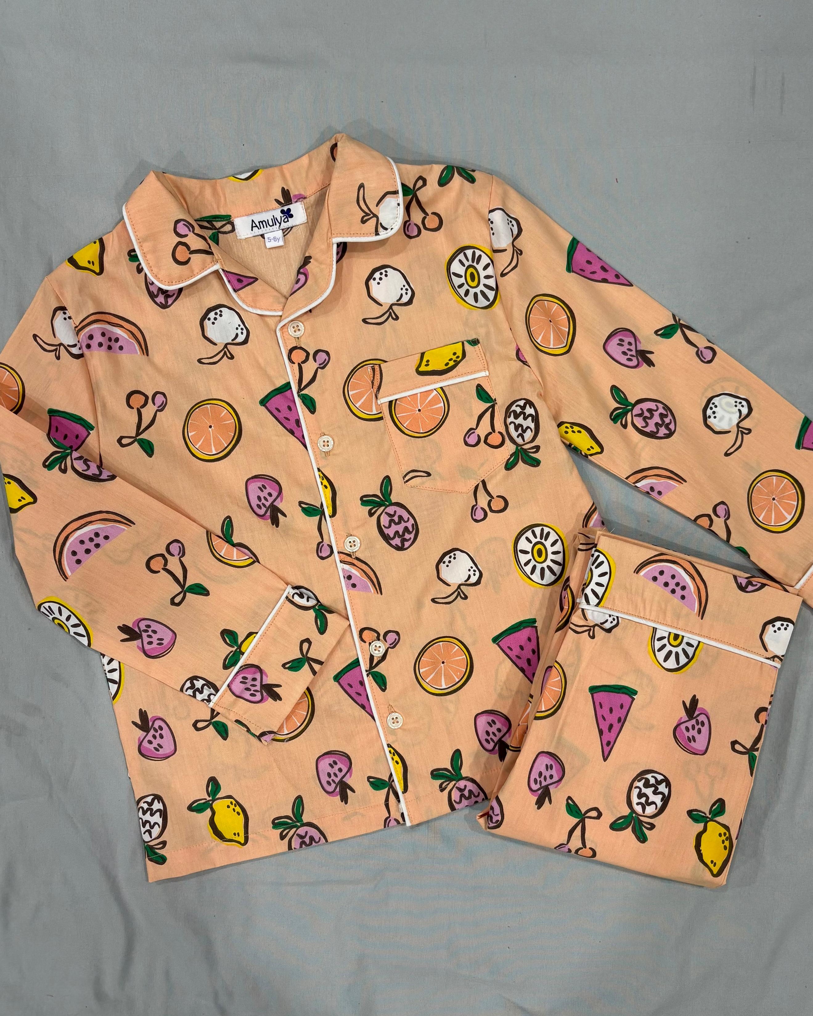 Mixed Fruits Print Nightsuit for Kids