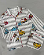 White Cars Print Nightsuit for Kids