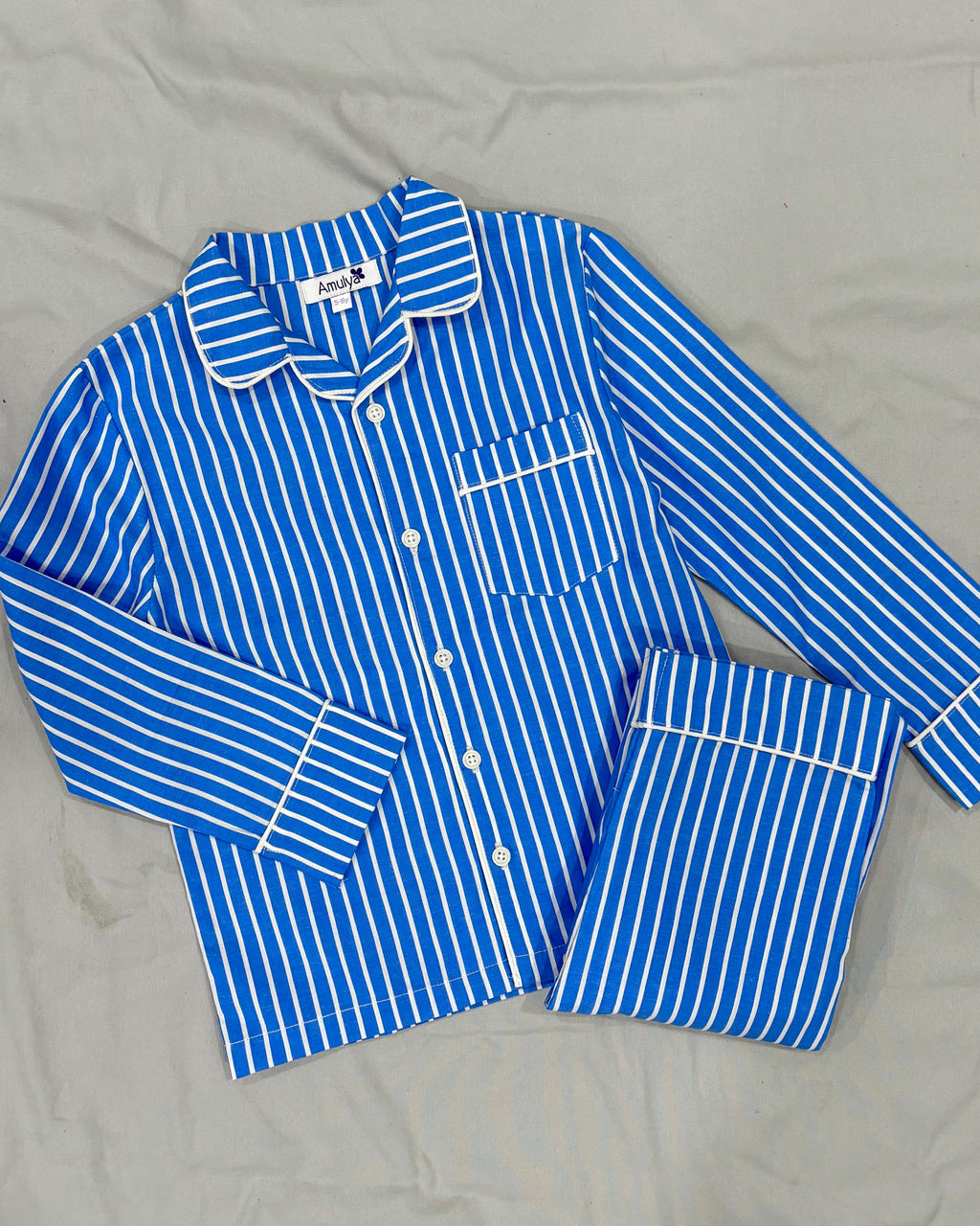 Blue and White striped Nightsuit for Kids