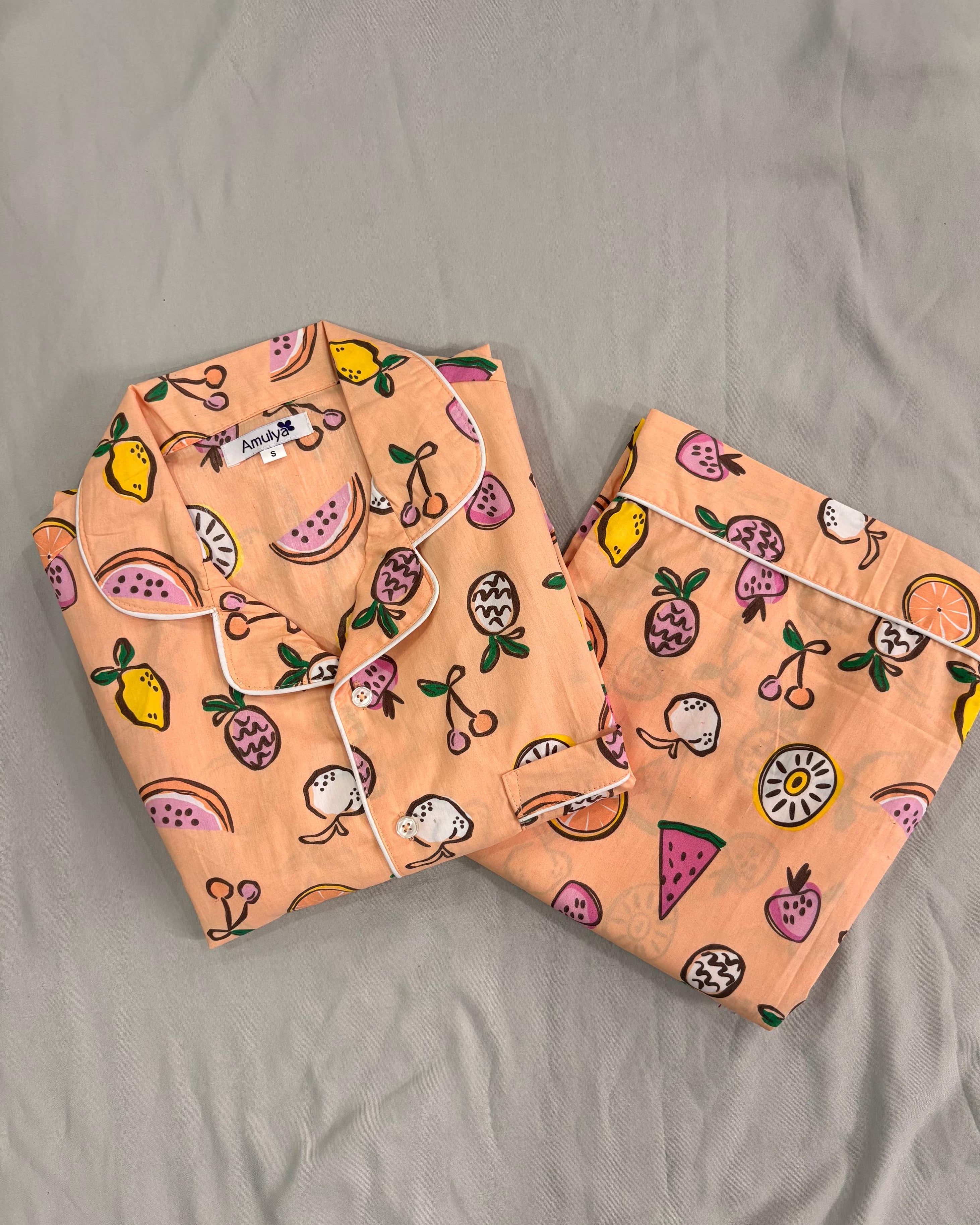 Mixed Fruits Print Pajama set  for Women