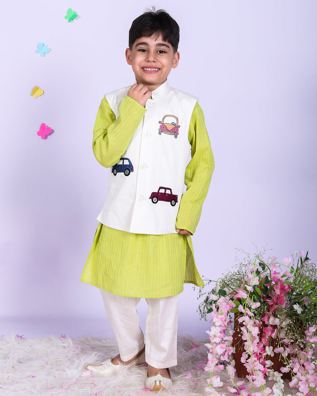 cars embroidered waistcoat & Kurta pajama Set for boys
