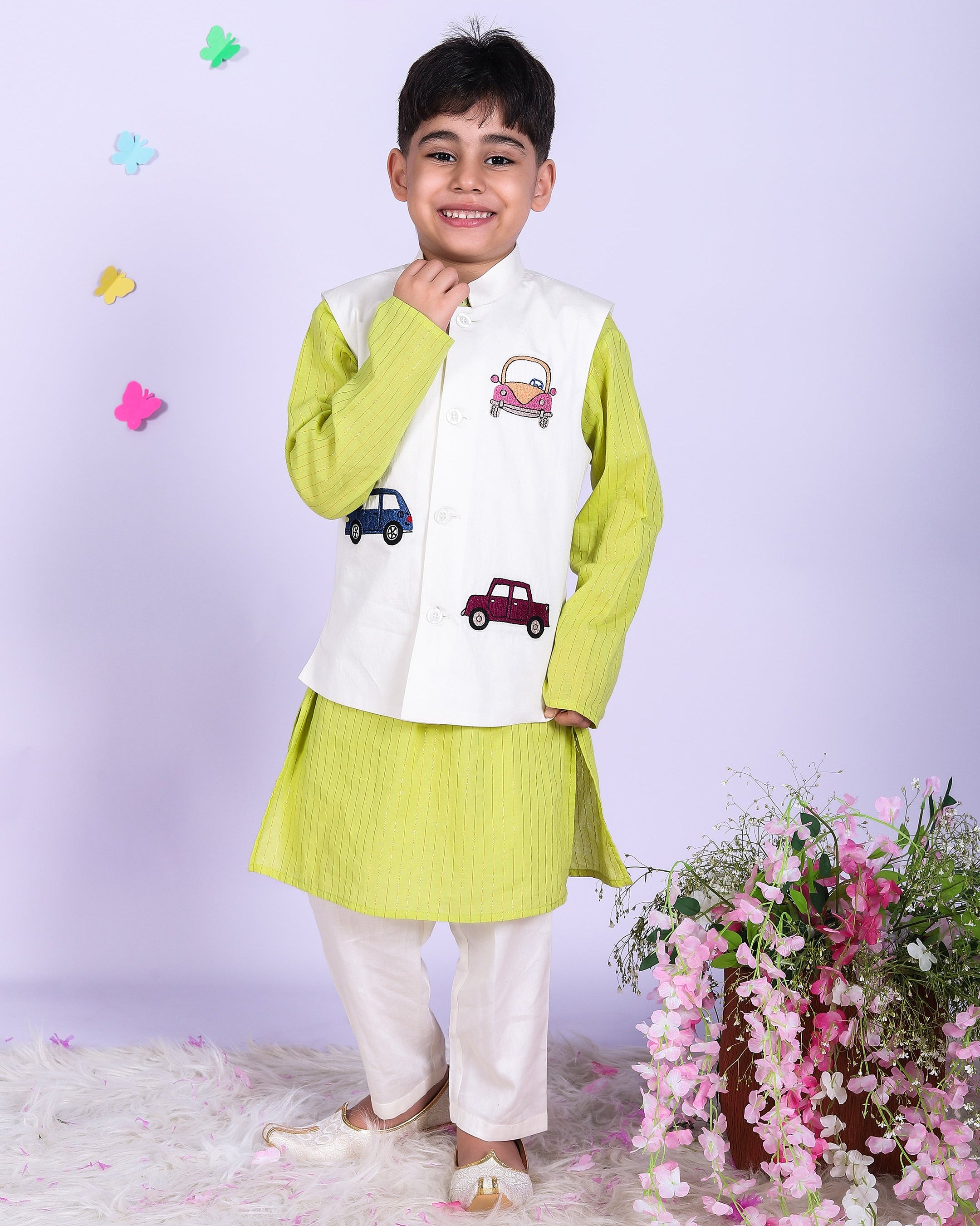 cars embroidered waistcoat & Kurta pajama Set for boys