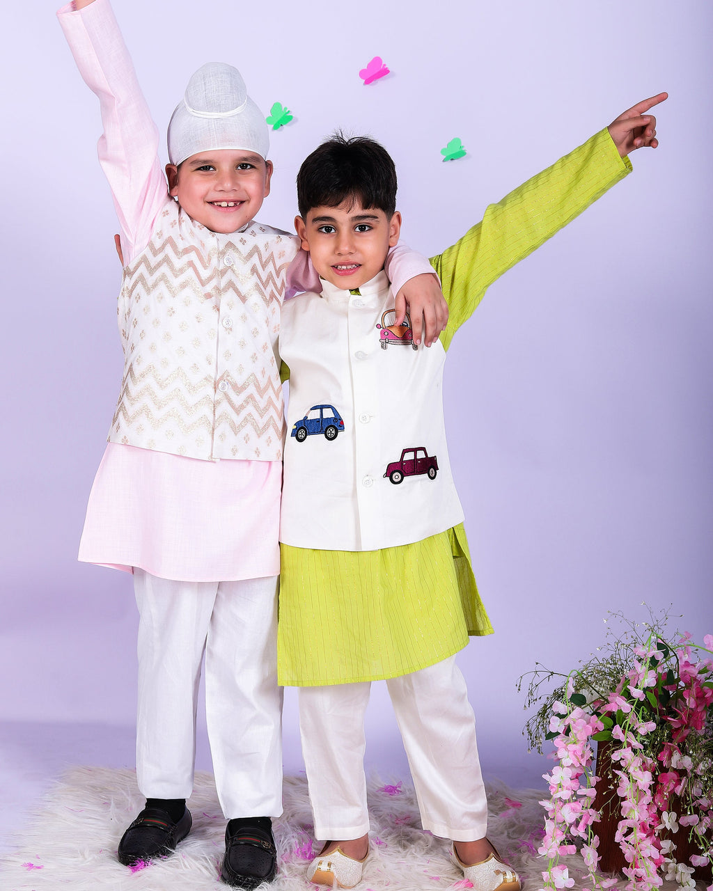 cars embroidered waistcoat & Kurta pajama Set for boys