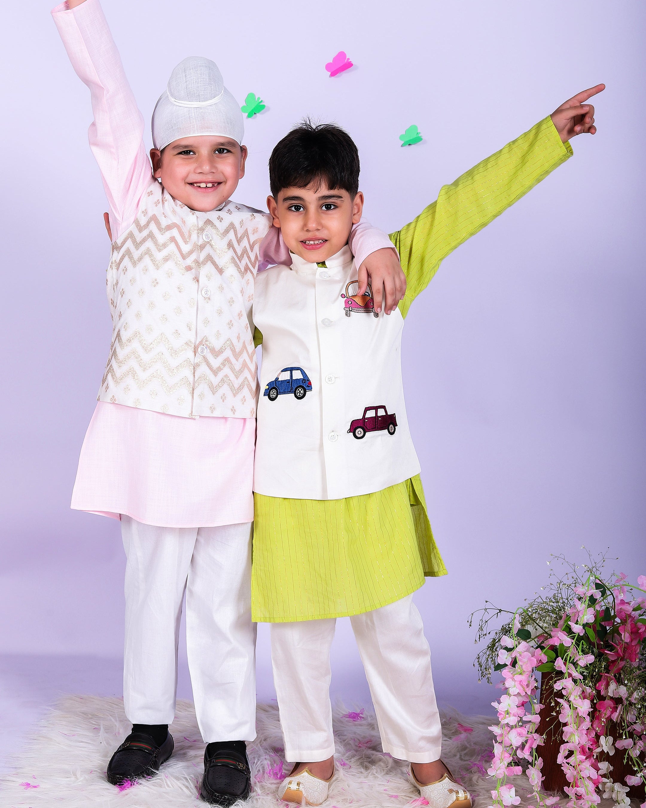 cars embroidered waistcoat & Kurta pajama Set for boys