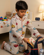 White Cars Print Nightsuit for Kids