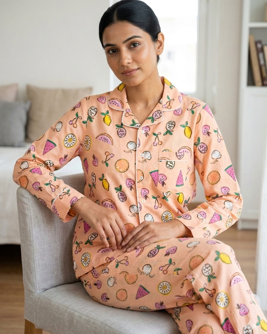 Mixed Fruits Print Pajama set  for Women