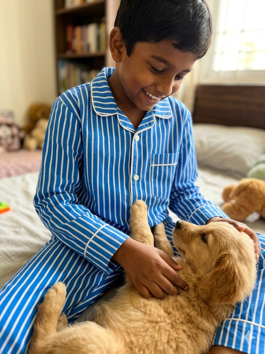 Blue and White striped Nightsuit for Kids