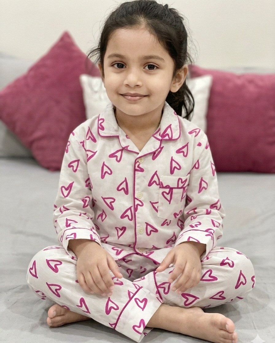 Hearts printed Nightsuit for Kids