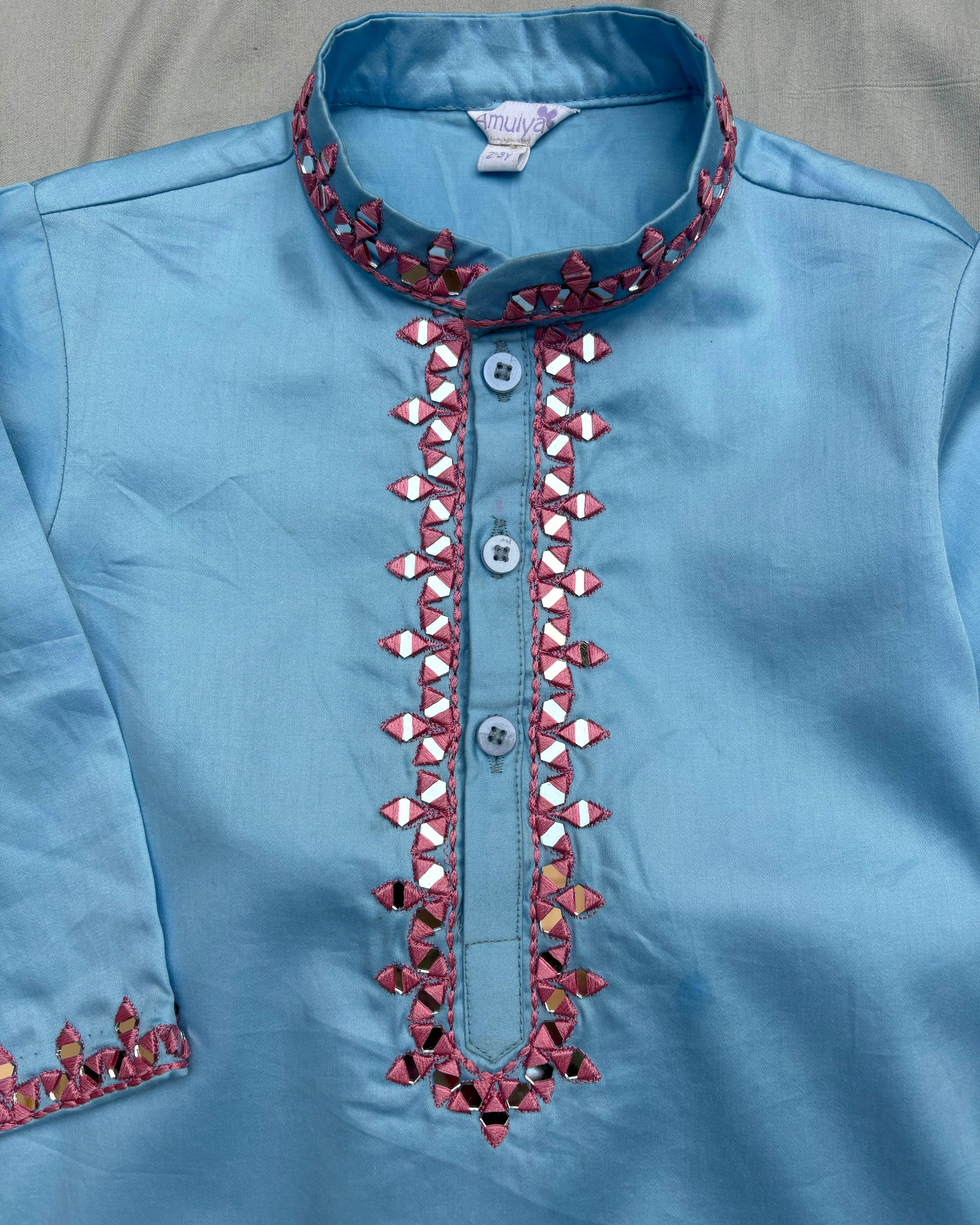 Mirror Work blue Kurta & pajama Set for boys