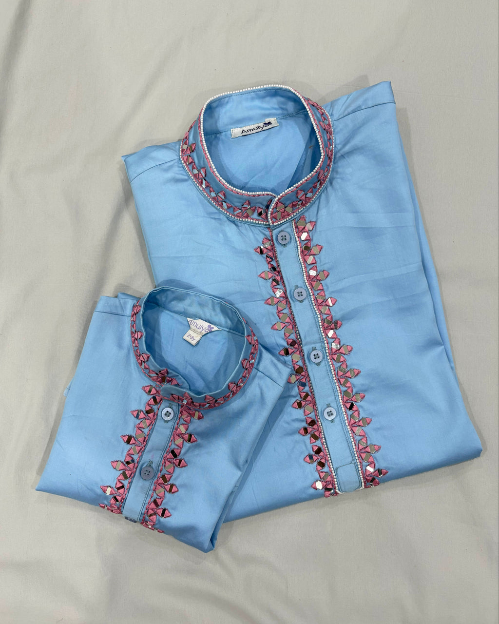 Mirror Work blue Kurta & pajama Set for boys