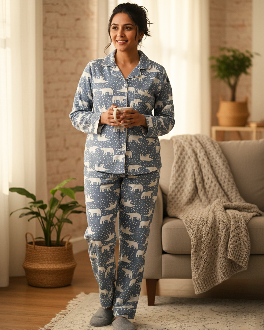 Polar bear Flannel Nightsuit for Women