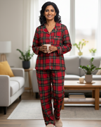 Red Checked Flannel Nightsuit for Women