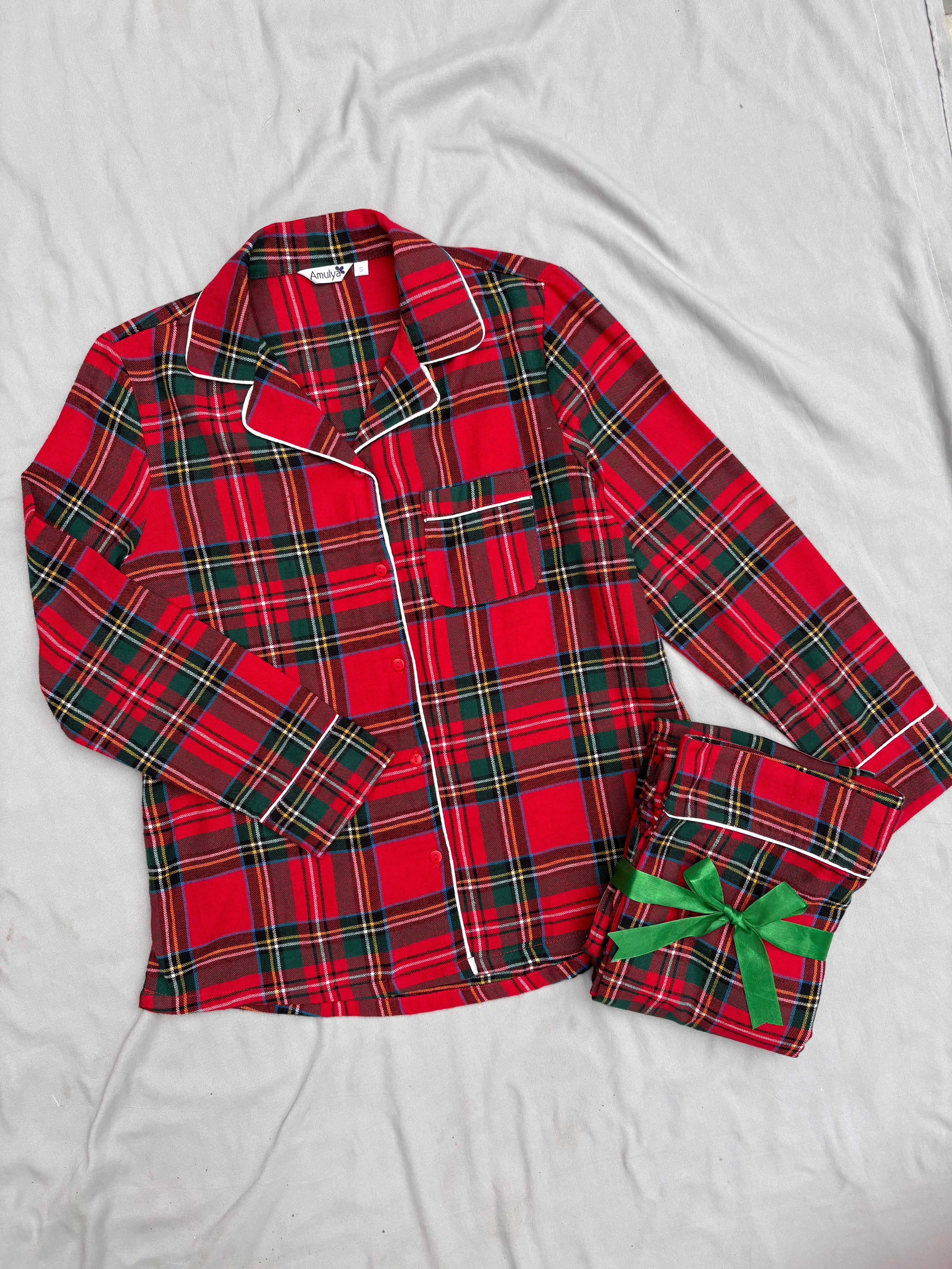 Red Checked Flannel Nightsuit for Women