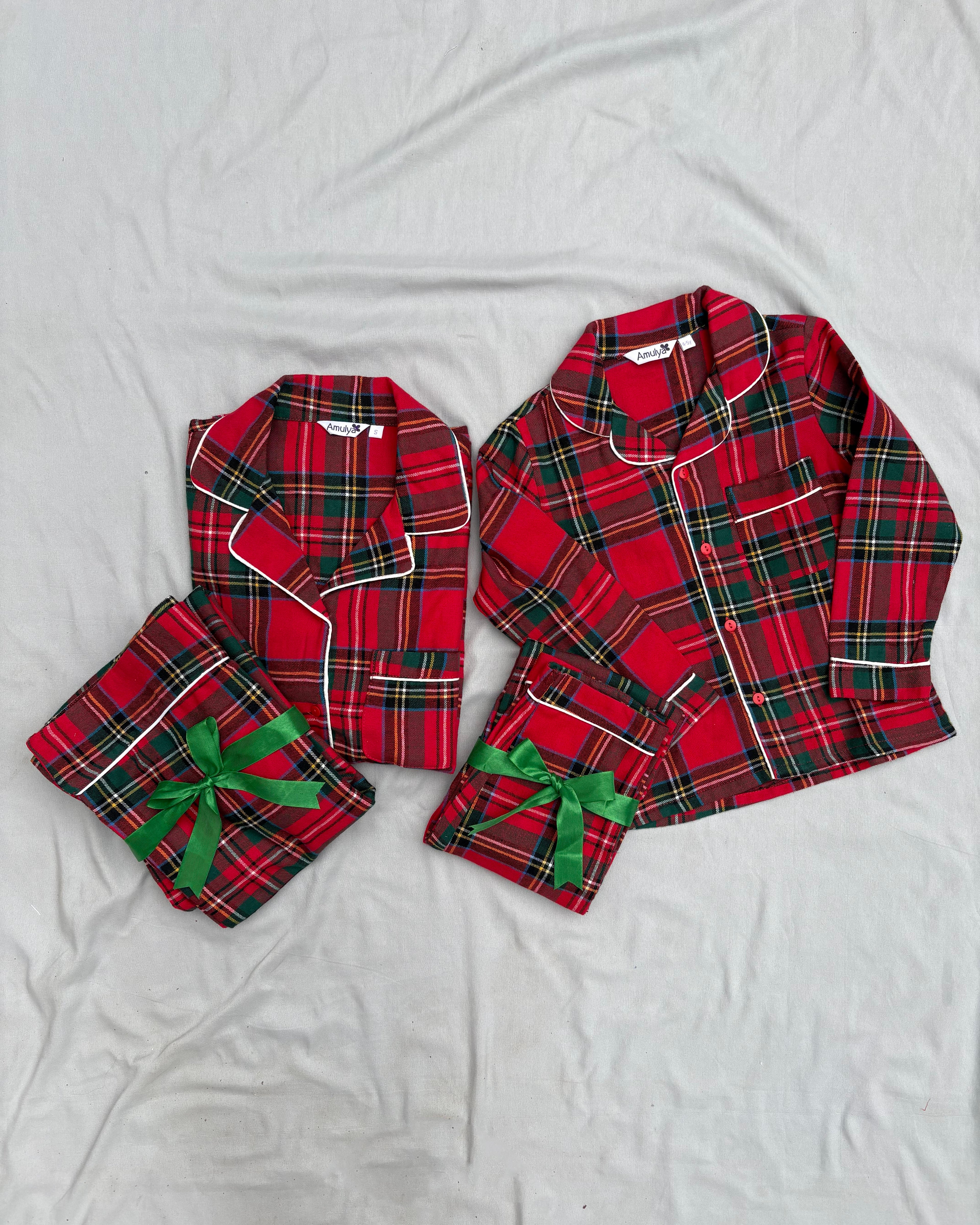 Red Checked Flannel Nightsuit for Women