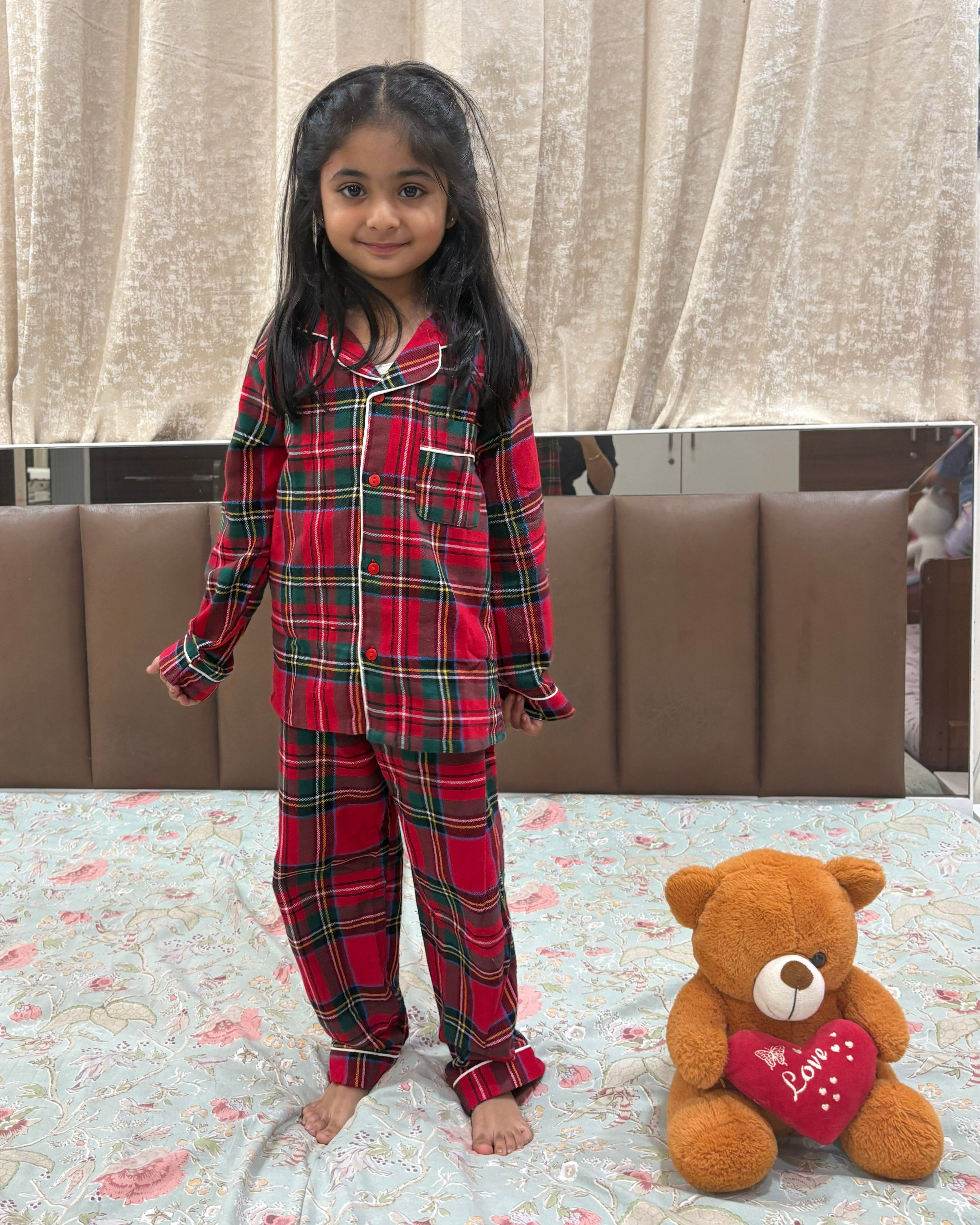 Red Checked Flannel Nightwear for kids